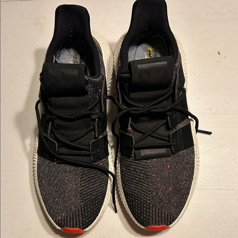 adidas Black and Gray Athletic Shoes with Red Highlights